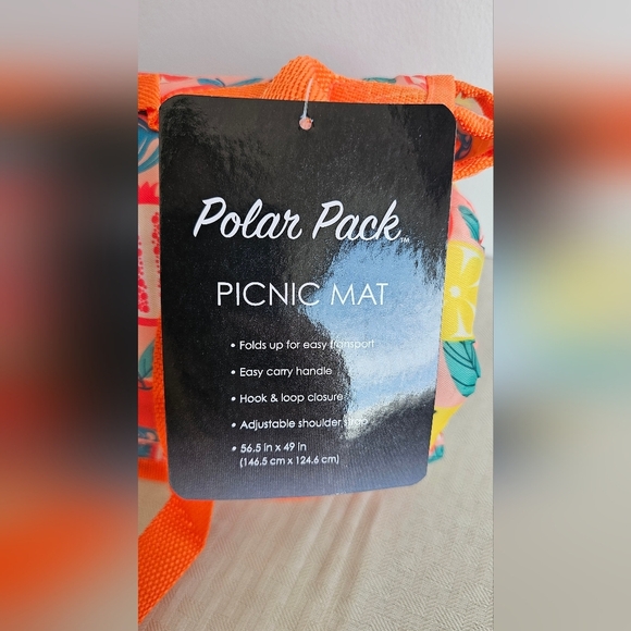 Polar Pack Colorful Fruit Print Picnic Mat with Orange Strap 56x49 - Picture 3 of 4
